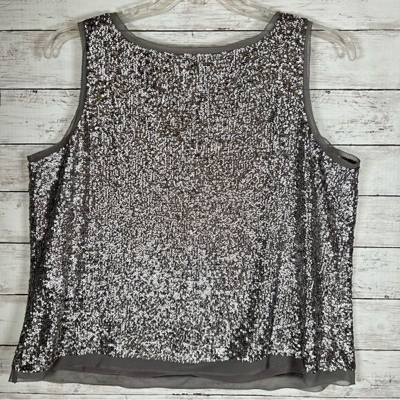 Talbots Silver Gray Gunmetal Bling Holiday Sequin V-Neck Cami Tank Sz 16WP - Picture 2 of 8